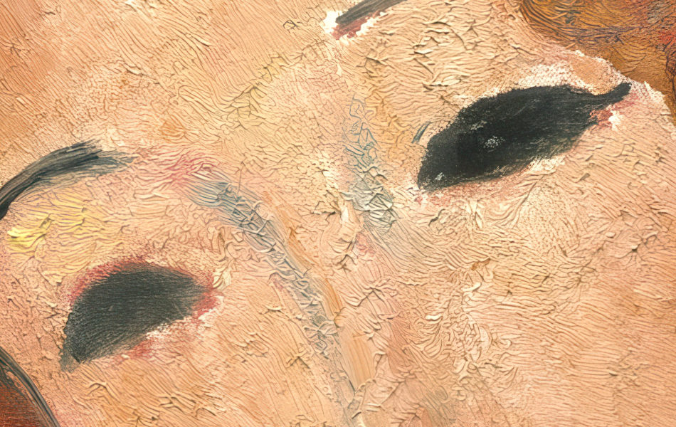 Eyes and Gaze - Detail of the eyes in Woman with Red Hair (c.1917), showing Modigliani's characteristic simplification of the gaze.